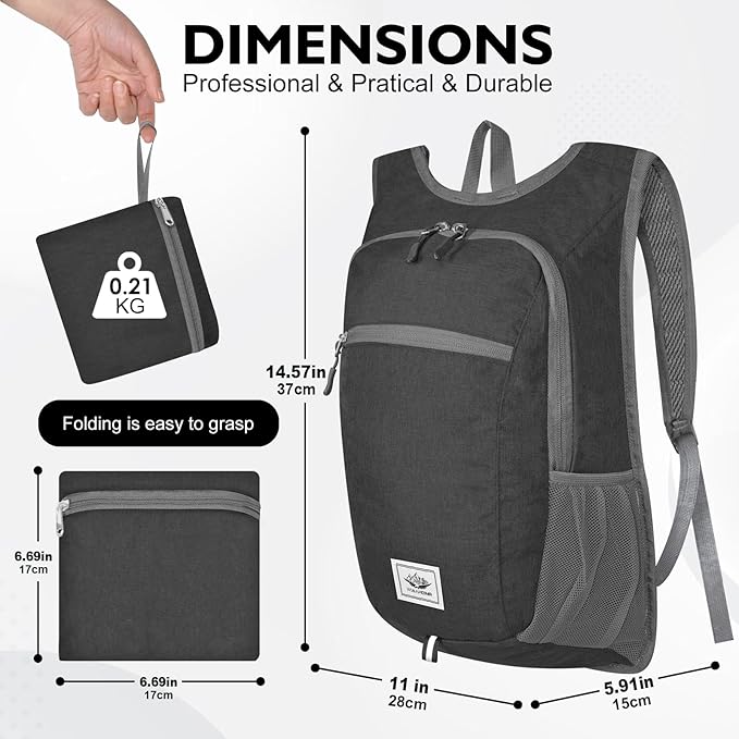 Hiking Backpack Small Lightweight Packable Foldable foldable backpack Packable Camping Hiking for Backpack (Black)