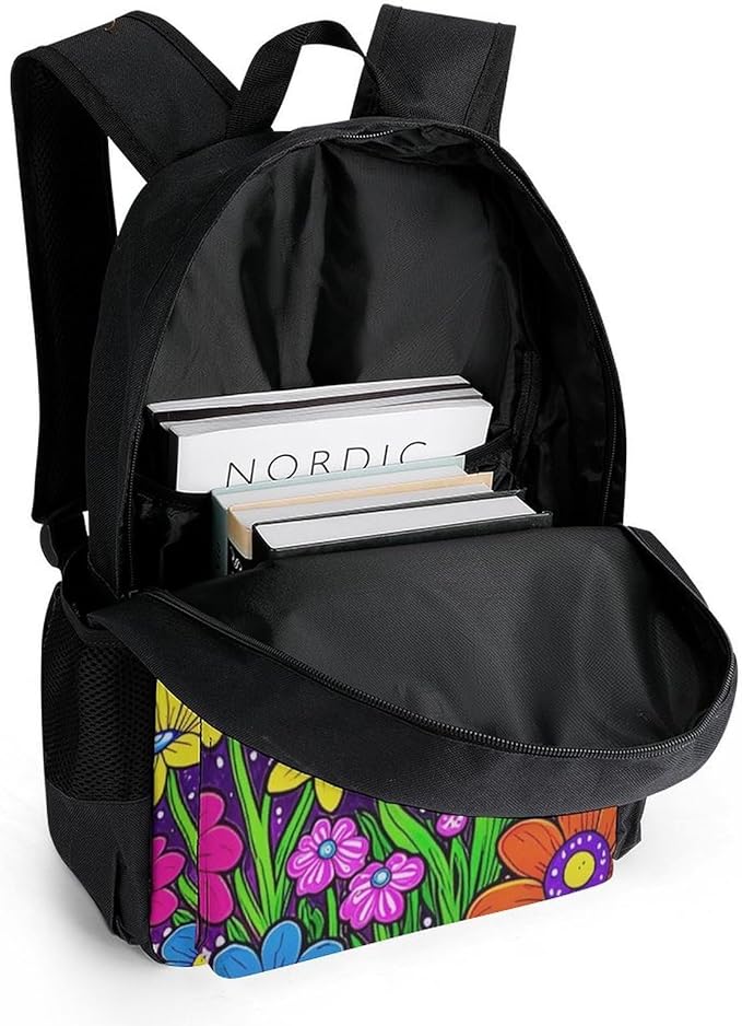 Backpack Multipurpose Anti-Theft Large Capacity Bookbag, Trippy Psychedelic Magic Eye Flower Art Travel Hiking Daypack With Side Pockets