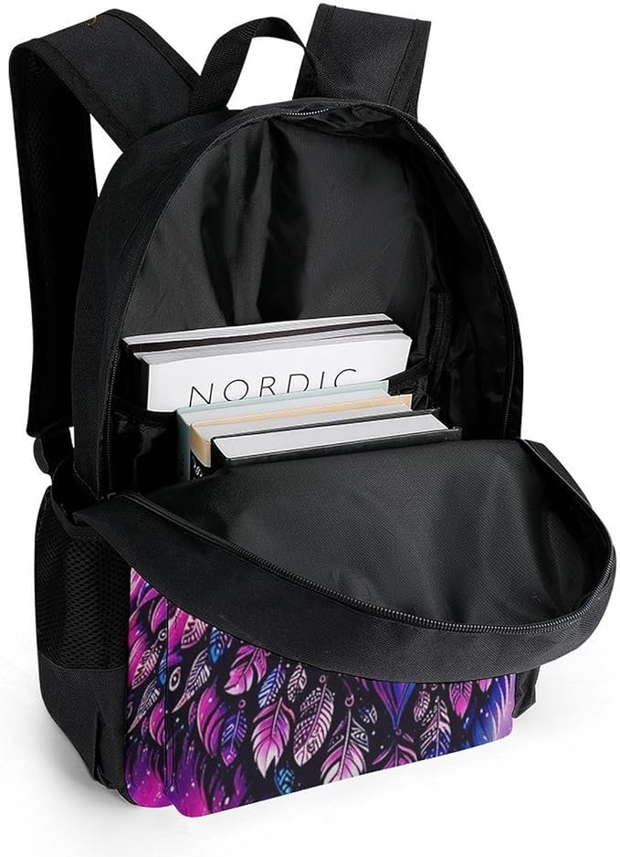 Supdreamc Backpack Polyester Anti-Theft Multipurpose Naive Wolf Head Pink Bookbag Large Capacity Laptop Book Bag Rucksack With Side Pockets