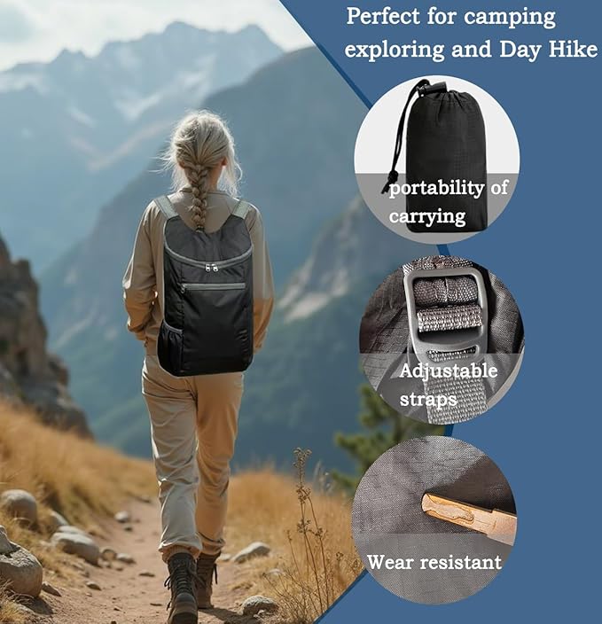 Backpack Foldable Waterproof Hiking Backpack Small Daypacks Lightweight Shoulder Bag Travel Outdoor Rucksack Sport Bag(Black)