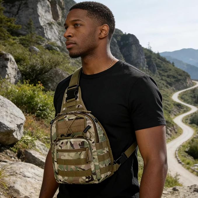 Viriber Tactical Backpack, Waterproof Military Cross-body Molle Sling Shoulder Backpack Chest Bag for Outdoor Every Day Carry CP