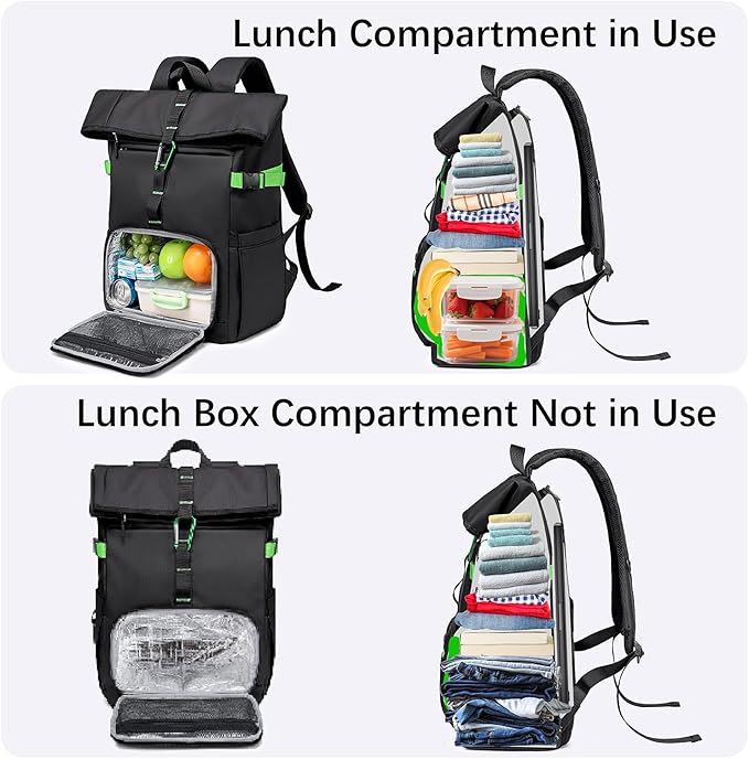 LOIDOU Lunch Backpack for Men Work, Waterproof 15.6 Laptop Backpack with Lunch Box Compartment, Insulated Lunch Bag for Business College Beach Camping Picnics, Womens Gifts Cooler Backpacks, Black