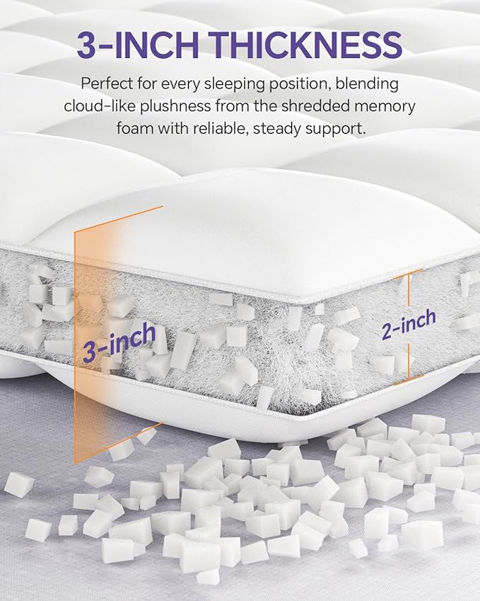 Dual Layer 5 Inch Memory Foam Mattress Topper Full - 3 Inch Pillow Top Mattress Pad and 2 Inch Gel Memory Foam, 7-Zone Egg Crate Full Size Mattress Topper (Cream)
