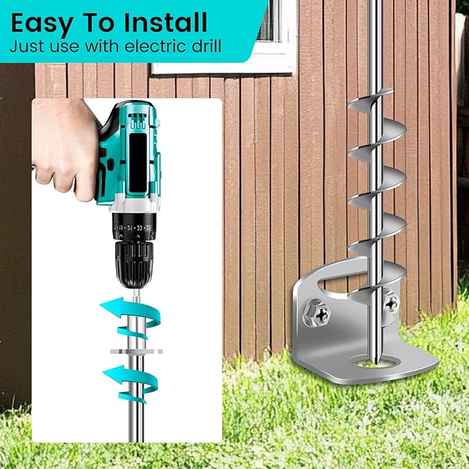 25" Ground Anchors Screw in, Mobile Home Anchors with Upgraded Wider Spiral Blades, Earth Shed Anchor High Wind Heavy Duty for Graden, Storage Shed, Trampoline, Carports, Swing Set(Silver-8x25in)