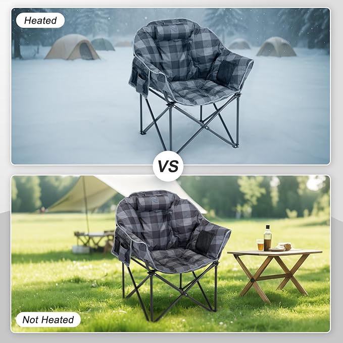 ABORON Oversized Heated Camping Chair, Portable Folding Recliner with 3 Heat Settings, Heavy-Duty Fully Padded Chair Supports Up to 500 lbs, Ideal for Outdoor Adventures