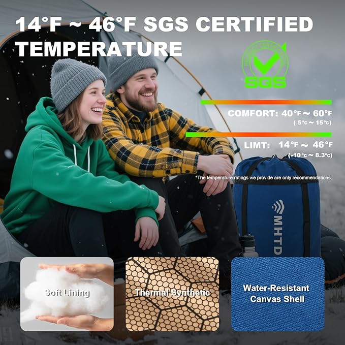 Double Sleeping Bag for Adults Cold Weather 0 Degrees Heavy Duty Two Person Sleeping Bag for Camping Cotton Canvas YKK Zipper Portable