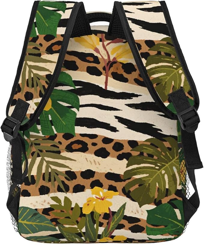 Daypack Anti-Theft Multipurpose Large Capacity Shoulder Bag, Cheetah Leopard Print Floral Gray Travel Hiking Camping Rucksack With Smooth Zippers