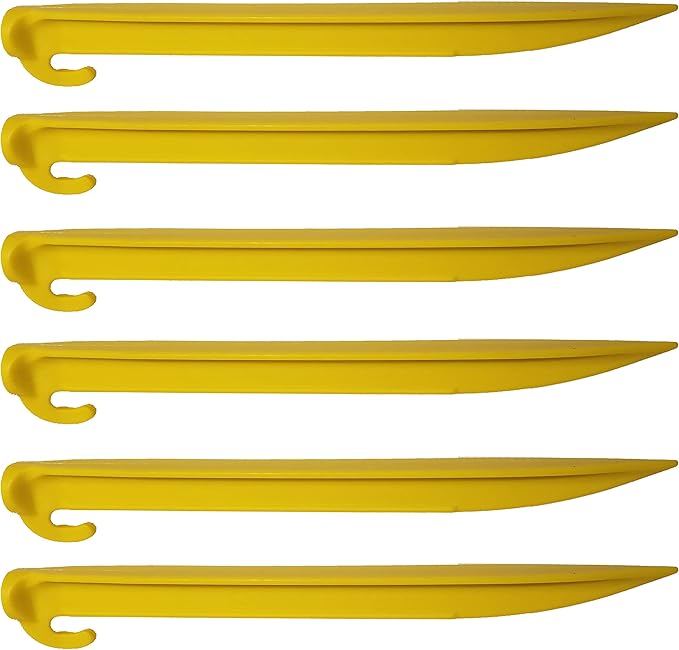 Da Stakes for Camping, Tents, Plastic Inflatable Toys, Outdoor Accessories, Portable Sports Equipment and Holiday Decorations, Yellow (Pack of 6)