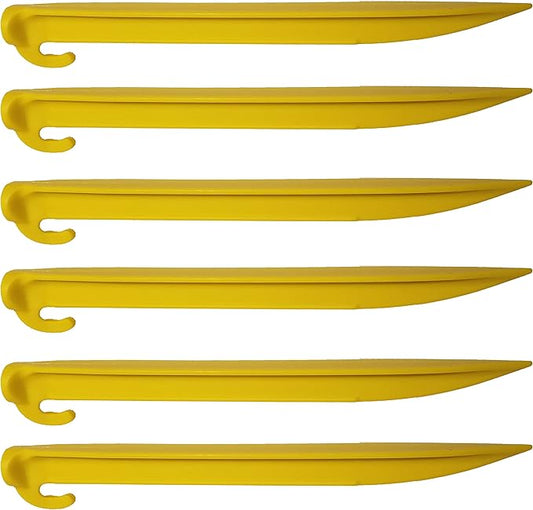 Da Stakes for Camping, Tents, Plastic Inflatable Toys, Outdoor Accessories, Portable Sports Equipment and Holiday Decorations, Yellow (Pack of 6)