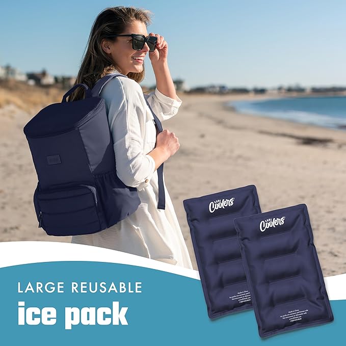 Cool Coolers by Fit & Fresh 2 Pack XL Soft Ice Packs for Cooler, Flexible Stretch Nylon, Lunch Box Ice Packs, Large Reusable Freezer Packs, Navy Blue