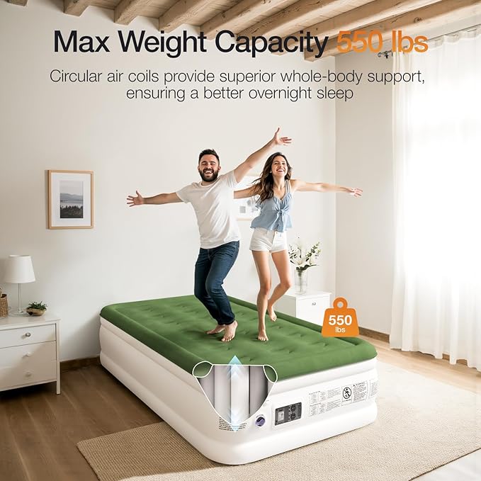 Twin Air Mattress with Built Pump, 18" Durable Blow Up Mattress Airbed, Comfortable Top Surface Inflatable Mattress for Camping Home & Portable Travel