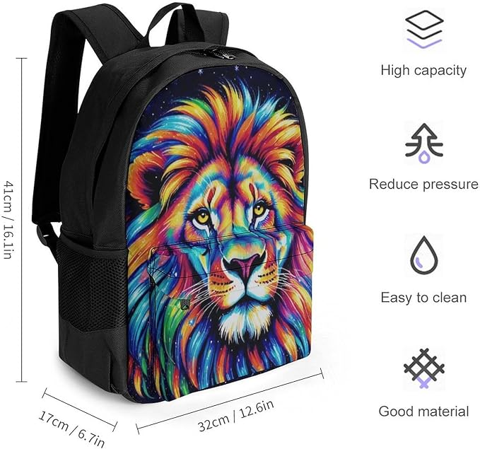 Daypack Lightweight Multipurpose Anti-Theft Galaxy Lion Art Shoulder Bag Large Capacity Laptop Book Bag Rucksack With Adjustable Shoulder Straps