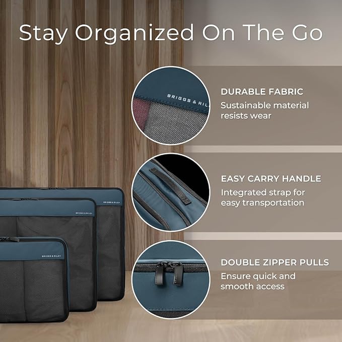 Briggs & Riley Compression Packing Cube Set - Bag Organizer for Check In Suitcase & Luggage, For Women & Men, Pack Accessories for Vacation - Travel Must Haves Collection, 3-Piece, Ocean