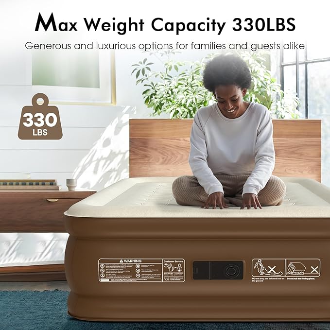 Twin XL Air Mattress with Built-in Pump, 18" Raised 80“ Extra Long Inflatable Blow Up Mattress, Flocked Top Single Air Bed for Home, Guests & Camping, Thick Twin Size Air Mattress