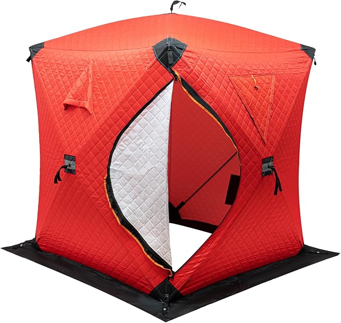 Portable 2 Person Ice Fishing Tent Insulated,Pop-up Hub-Style Ice Fishing Shelter w/Ice Nails, Thermal Ice Fishing Shanty Ice Fishing Gear for Ice Fishing