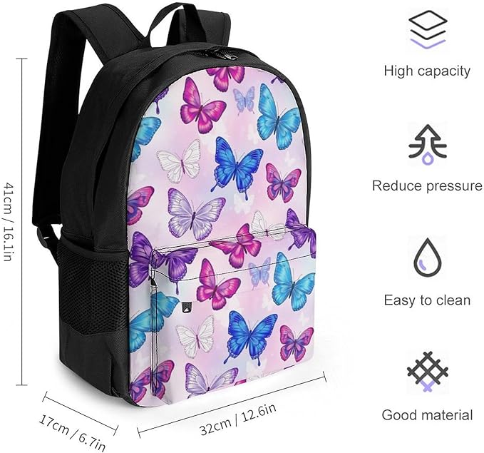 Sturdy College Bookbag Butterfly Travel Hiking and Camping with Large Capacity Backpack for Men Women