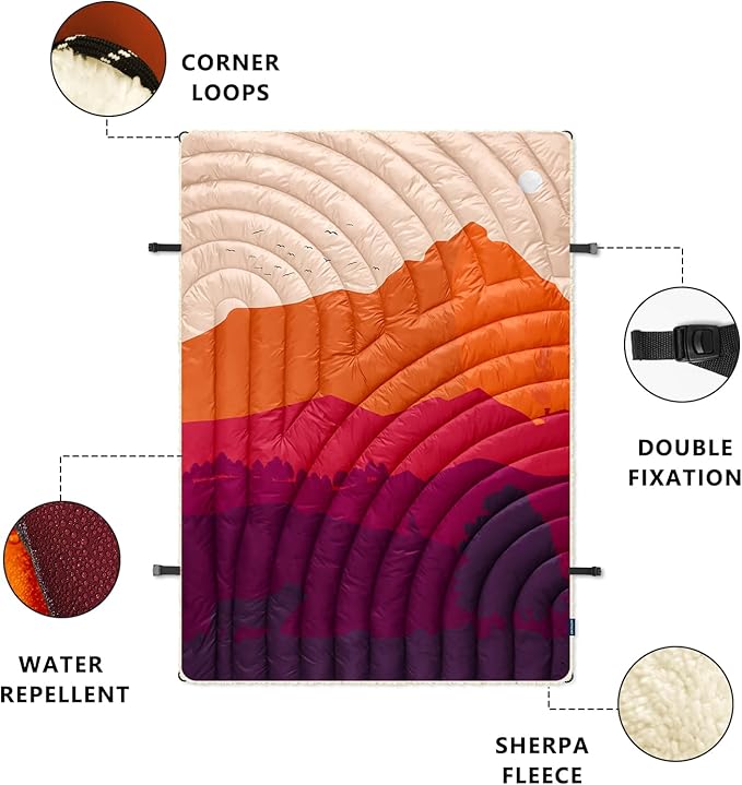 Outdoor Camping Blanket,Warm Thick Camp Blankets with Sherpa Lining Soft Fleece Camping Blanket Puffy Camping Quilt for Cold Weather Traveling, Stadium, Hiking, Picnics