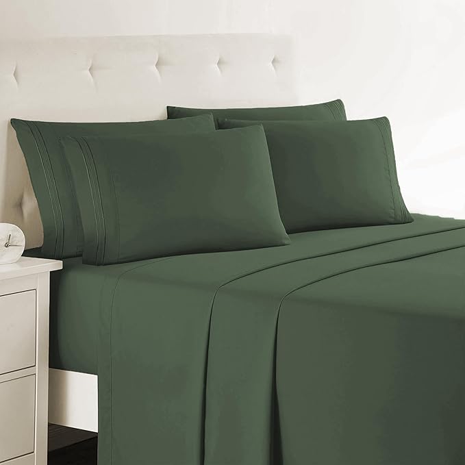 Clara Clark Queen Sheets - Hotel Luxury 6 Piece Bed Sheets for Queen Size Bed - Soft Bedding Sheets & Pillowcases, Fits Mattress up to 16 inch deep. Queen, Olive Green
