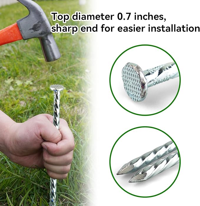 Extra-Long 14 Inch Spiral Landscape Stakes - Heavy Duty Solid Metal Spikes for Paver Edging, Weed Barrier, Trap, Tent and More (8 Pcs)