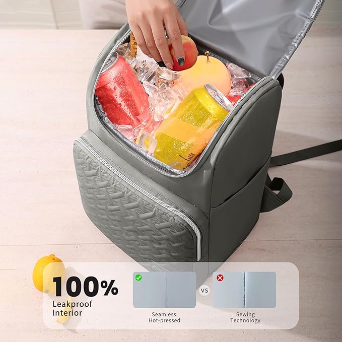 Cooler Backpack Insulated Leak Proof 33 Cans, Waterproof Hiking Backpack Cooler Soft Cooler Bag Lunch Backpack for Picnic Camping, Gray