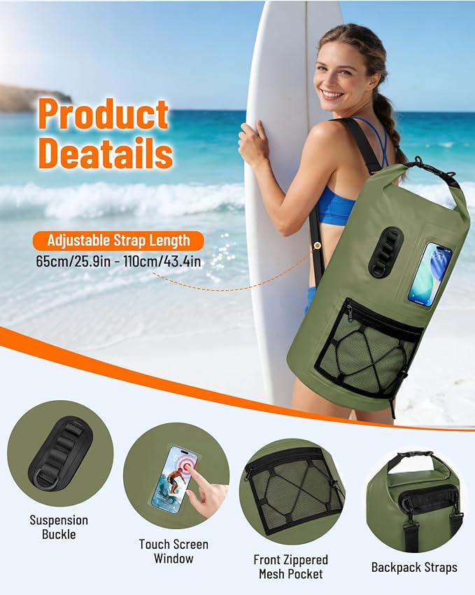 Waterproof Dry Bag, 20L/30L Roll Top Waterproof Backpack with Waterproof Phone Case, Heavy Duty Storage Bag for Women Men, for Travel, Kayaking, Boating, Rafting, Camping, Hiking & Beach