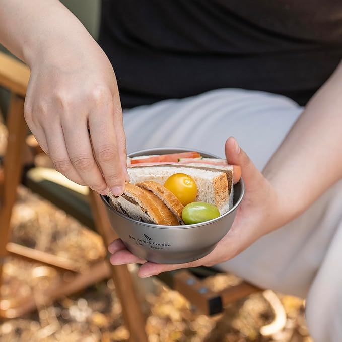 iBasingo 400ml Titanium Bowl Small Single Layer Rice Bowl Ultralight Tableware Gym Fitness Bowl Outdoor Camping Dinnerware Potable Stackable Kitchen Utensils Ti1105T