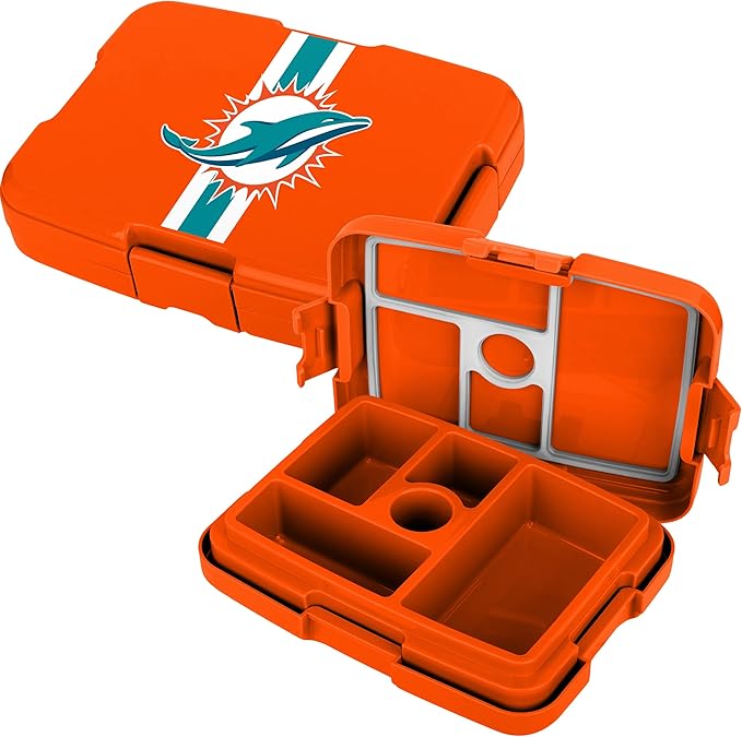 FOCO NFL Unisex-Adult Officially Licensed Team Color Stripe Primary Logo Football Leak Proof 5 Compartment Bento Lunch Box - Miami Dolphins