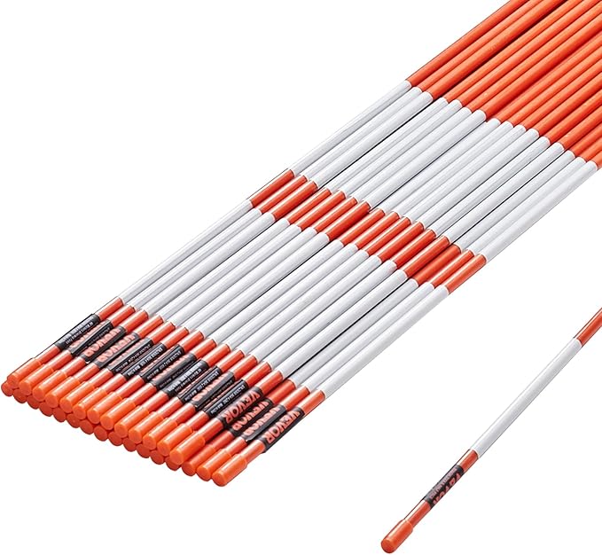 VEVOR Driveway Markers, 50 PCS 48 inch, 0.31 inch Diameter, Orange Fiberglass Poles Snow Stakes with Reflective Tape, 12" Steel Drill Bit & Protection Gloves for Parking Lots, Walkways Easy Visibility