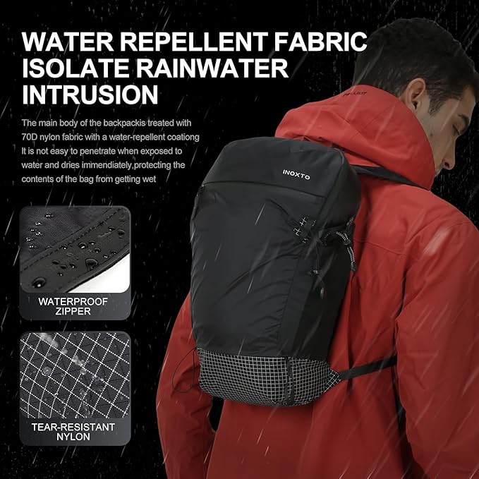 IX INOXTO Hiking Backpack 15L/22L Ultra Lightweight Packable Travel Backpack Small Waterproof Foldable Outdoor Day Pack with Two 500ML Soft flasks for Men Women (Black)