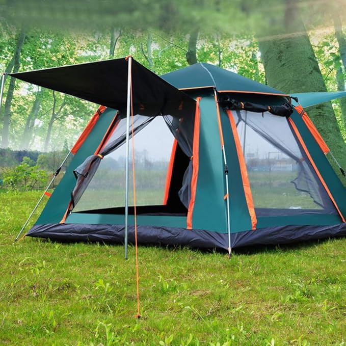 GeRRiT Two Doors 4 Season Tent for 3-4 Persons, Camping Automatic Pop Up Tent Waterproof Sun Shade Anti UV for Beach/Hiking/Backpacking/Fishing Instant Sun Shelter Canopy, Green
