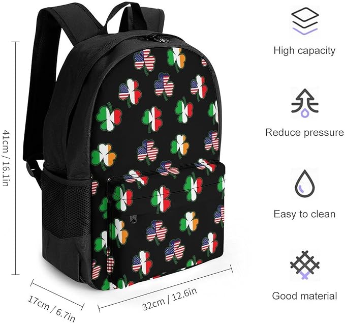 Rucksacks Lightweight Multipurpose Anti-Theft Italian Irish American Shamrock Shoulder Bag Big Capacity Traveling Camping Backpack With Side Pockets