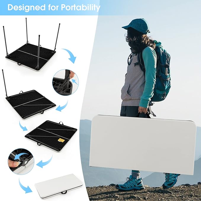 Goplus 34" Square Folding Card Table, Portable with Handle, White Indoor Outdoor Utility Table for Picnic, Party, Dining, Camping, BBQ