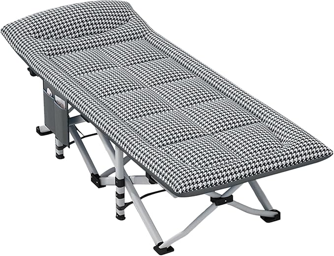 Folding Camping Cot with Mattress and Pillow, Portable No Installation Lightweight Adult Sleeping Bed for Home,Office,Camping and Travelling (Bird's-Eye Check)