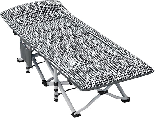 Folding Camping Cot with Mattress and Pillow, Portable No Installation Lightweight Adult Sleeping Bed for Home,Office,Camping and Travelling (Bird's-Eye Check)