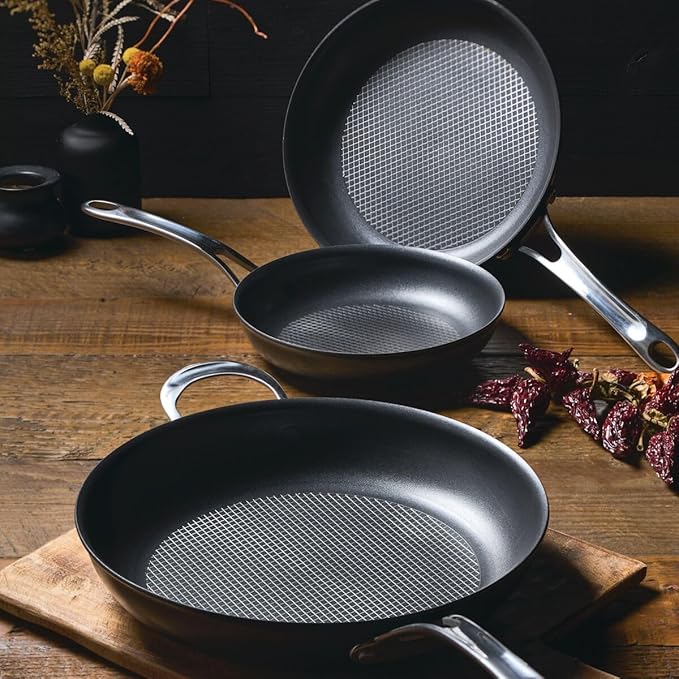 Anolon X Hybrid Nonstick Cookware Frying Pans/Skillet Set, Induction Suitable, 8 Inch, 10 Inch, and 12 Inch - Charcoal Gray