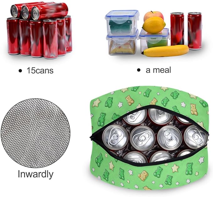 Kcldeci Kids Lunch Bag Insulated Lunch Box for Boys Girls Gummy Bear and Star Reusable Toddler Leak-proof Lunchbox for School and Daycare