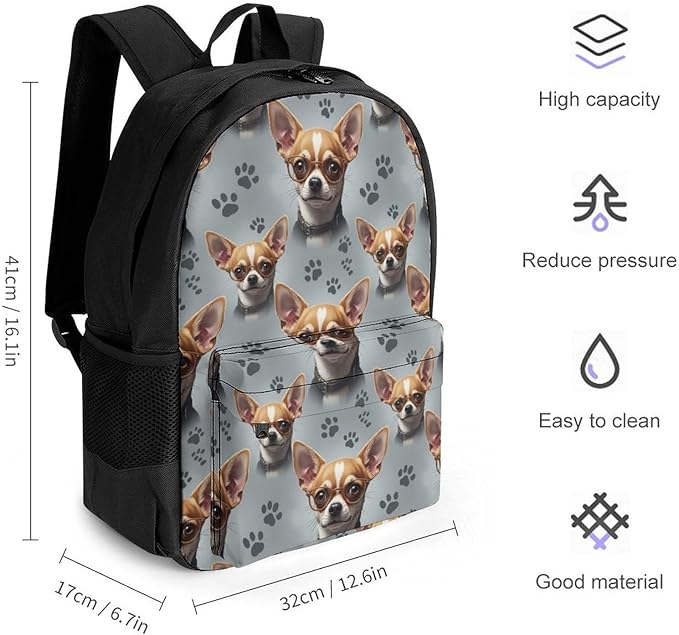 Rucksacks Multipurpose Anti-Theft Big Capacity Bookbag, Funny Chihuahua Dog Art Travel Hiking Camping Rucksack With Padded Straps