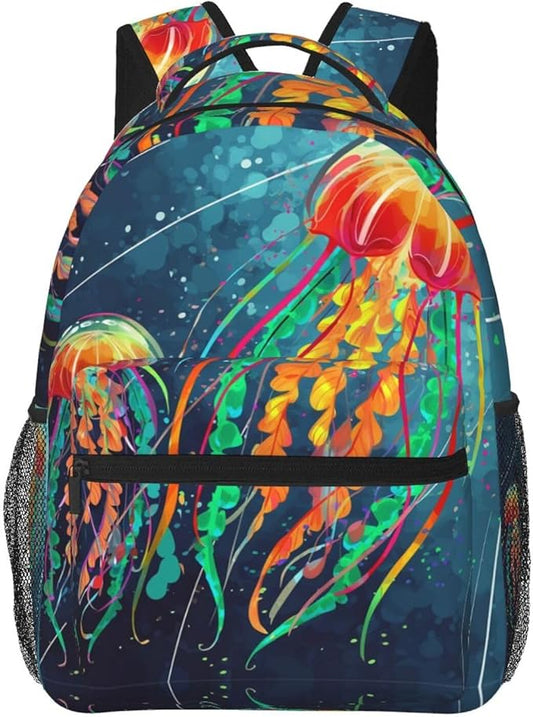 Lightweight Daypack for Camping Business Walking Cycling, Large Capacity Anti-Theft Multipurpose Bookbag, Watercolor Under Sea Ocean Jellyfish Gym Outdoor Hiking Backpack