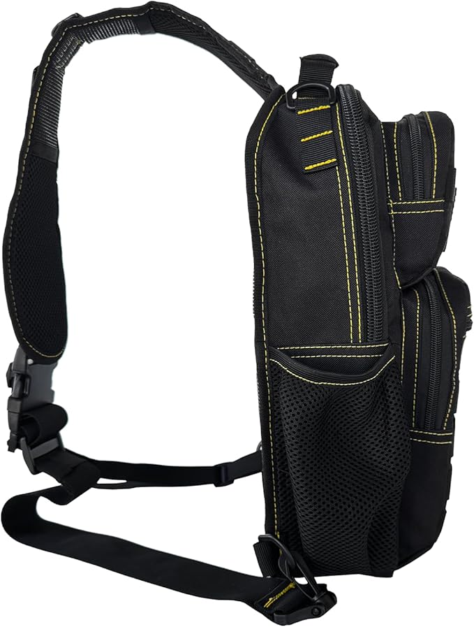 Rover Sling Pack Tactical Shoulder Sling Bag Backpack with Bottle Holder Crossbody Chest Bag, Black with Yellow
