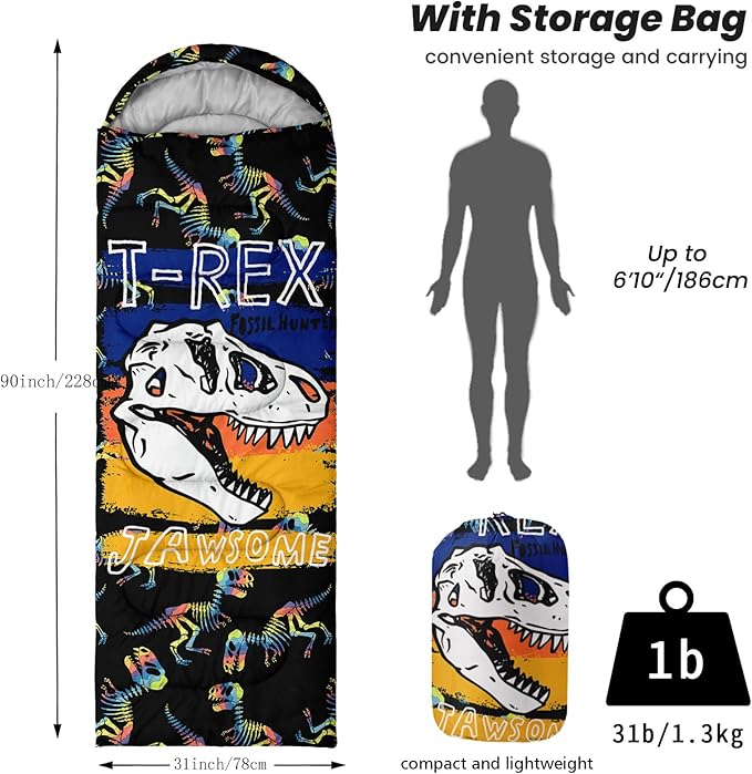 Sleeping Bags for Adults Youth Kids,3D Printing Camping Sleeping Bag for Girls Boys Lightweight Waterproof Cold/Warm Weather Sleeping Bag for 3 Seasons