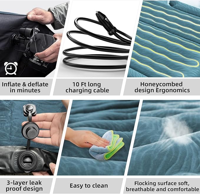 Umbrauto Car Air Mattress for Full Size SUV, Upgraded Flocked Surface/Durable 210T Bottom Van Camping Bed, Quick Inflation w/Electric Pump Sleeping Airbed for SUV Back Trunk