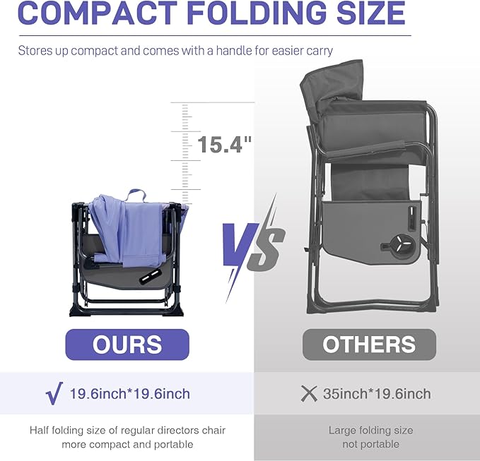 EVER ADVANCED Camping Directors' Chair with Side Table, Portable Folding with Compact Size, Heavy Duty Lawn Chair with Pocket for Camping, Lawn, Sports and Fishing, 400lbs, Purple