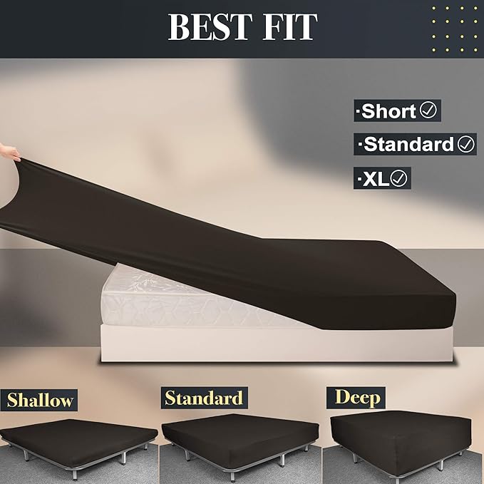 King Size Fitted Sheet Only - 4-Way Stretch Jersey Knit, T-Shirt Feeling & Ultra Soft, Wrinkle Free, Non-Slip & Snug Fit for Mattress (Deep: 5"-13") - Brown, King