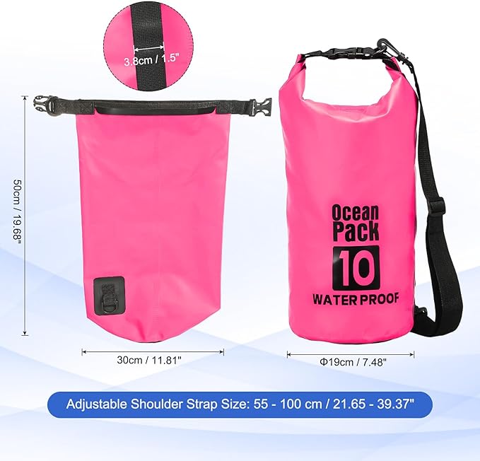 Waterproof Dry Bag, 10L Fit for Women Men Water Proof Bags Lightweight Dry Storage Floating Backpack with Whistle for Travel Backpacking Boating Kayaking (Rose Red)