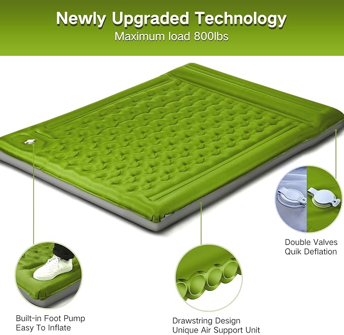 Camping Sleeping Pad, Extra Thick 5 Inch Camping Mat with Pillow Built-in Foot Pump Inflatable Sleeping Pads Compact for Camping Backpacking Hiking Traveling Tent