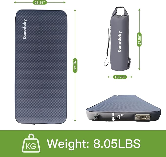 4" Ultra-Thick Single Self-Inflating Sleeping Pad with 3-in-1 Rechargeable Pump, Air Adjustable Foam Camping Mattress, Fast Inflate & Deflate 9.5R Heavy-Duty Camping Mat for Car, Van, Rooftop Tent