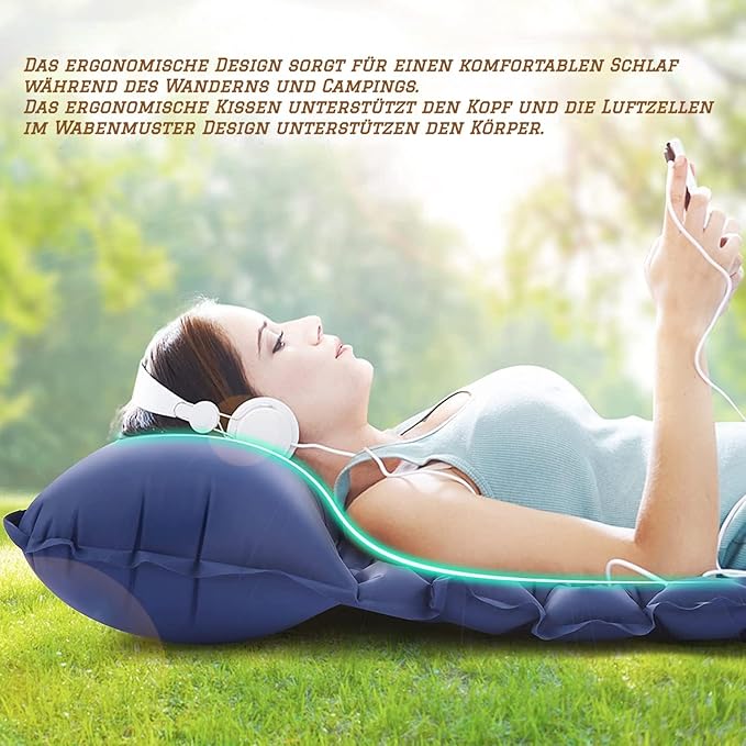Fay Bless Sleeping Pad for Camping 2 Person, 200×120×6 cm, 79x48x2.5inch, 1.5kg, 30s Inflate by Foot-Pressing, Waterproof (Sky Blue)