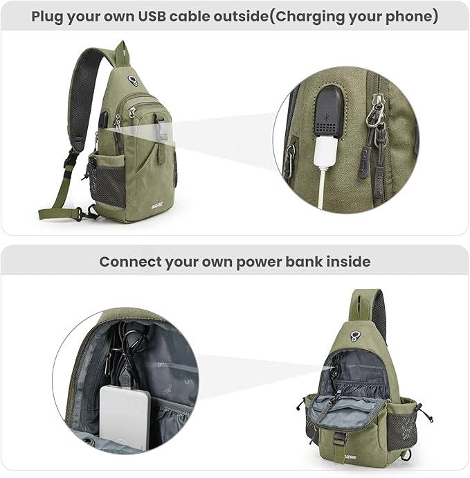 G4Free Canvas Sling Bag Crossbody Backpack with USB Charging Port & RFID Blocking, Hiking Daypack Chest Bag for Women Men