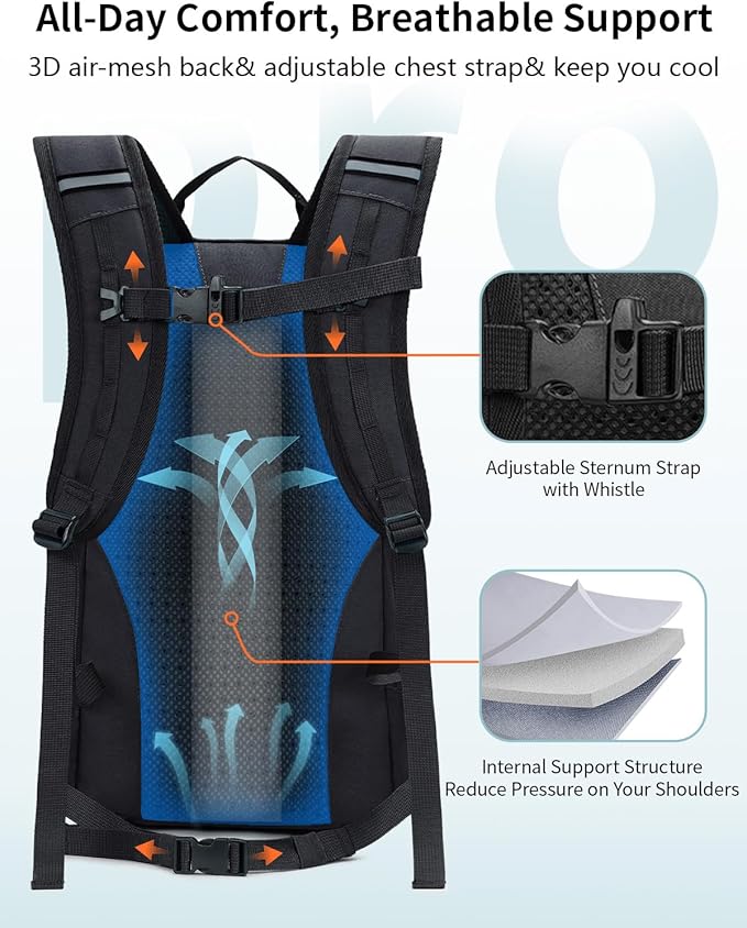 ECOHUB Small Hiking Backpack for Men Women, 20L Lightweight Travel Backpacks Water Resistant Camping Cycling Hiking Daypack
