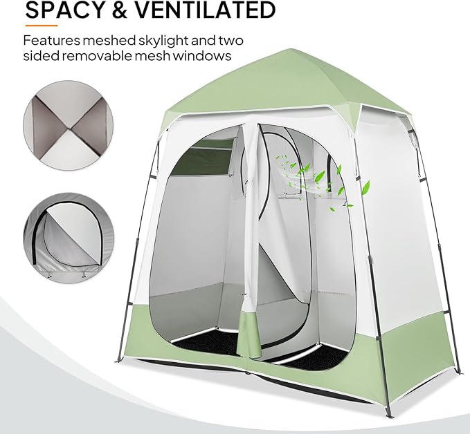 VINGLI 2 Room Shower Tent, 7.5 FT Instant Pop Up Shelter with Carrying Bag, Privacy Changing Room Tent,Perfect for Portable Toilet, Camping, Dressing, Outdoor Indoor, Easy Set Up